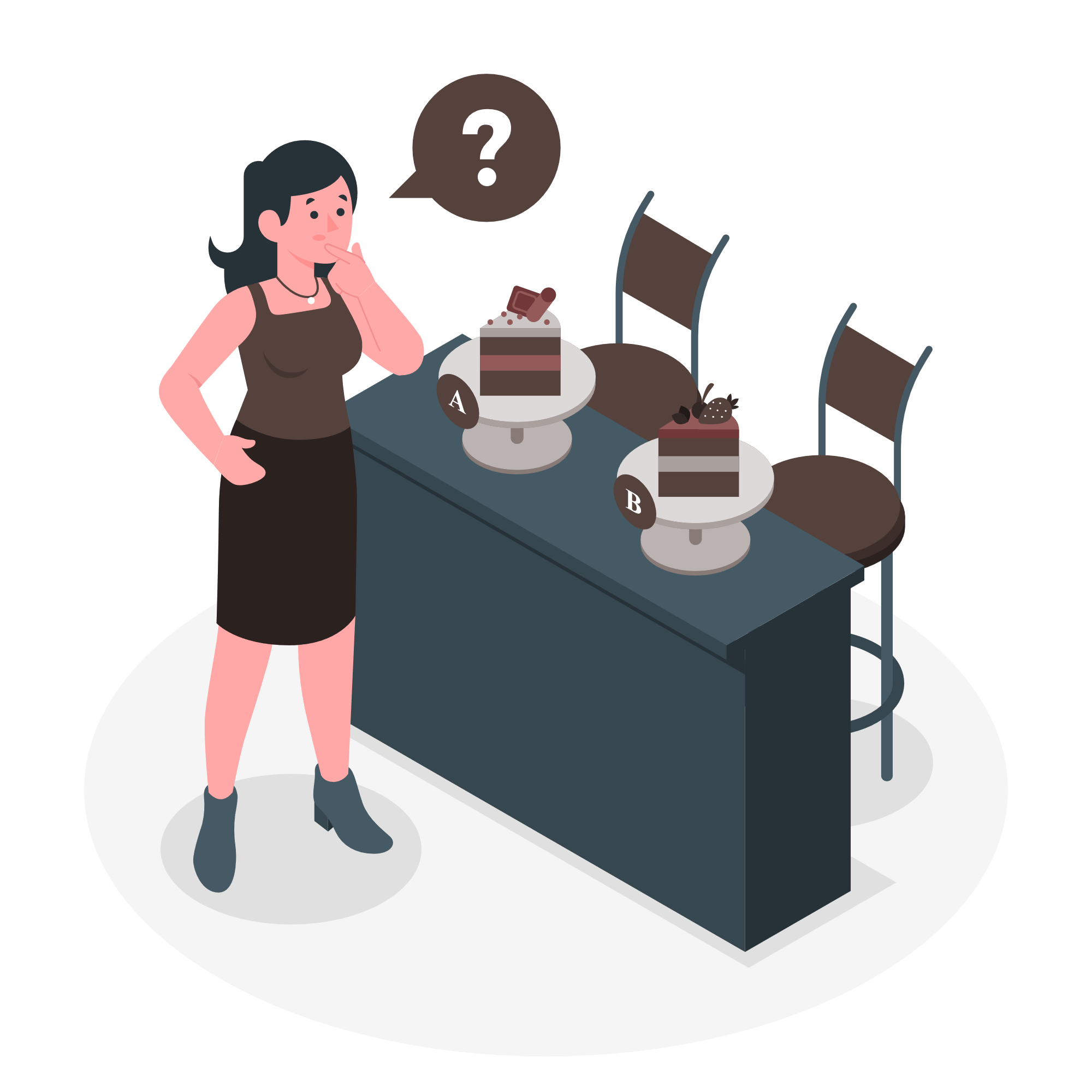 Woman choosing over two cakes